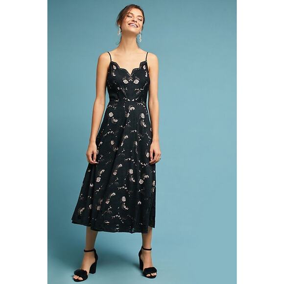 Anthropologie Dresses & Skirts - NEW Anthropologie x Moulinette Souers Scalloped Lace Midi Dress $178 Black Sz 2